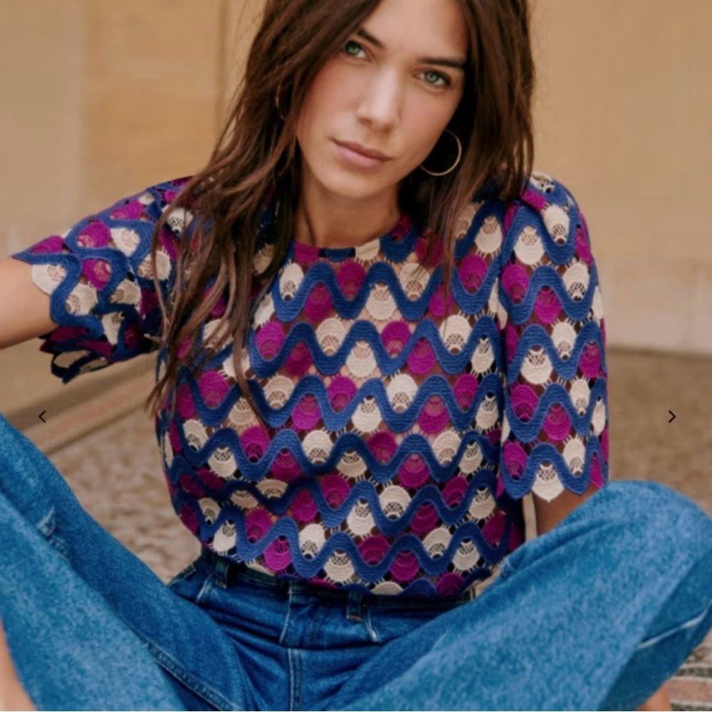 Sézane | Lilo Guipure Lace Blouse | 2 French 34